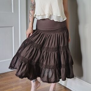 SOLD Y2K Vintage Brown Maxi Skirt Womens Small Medium Tiered Boho Fairy Festival
